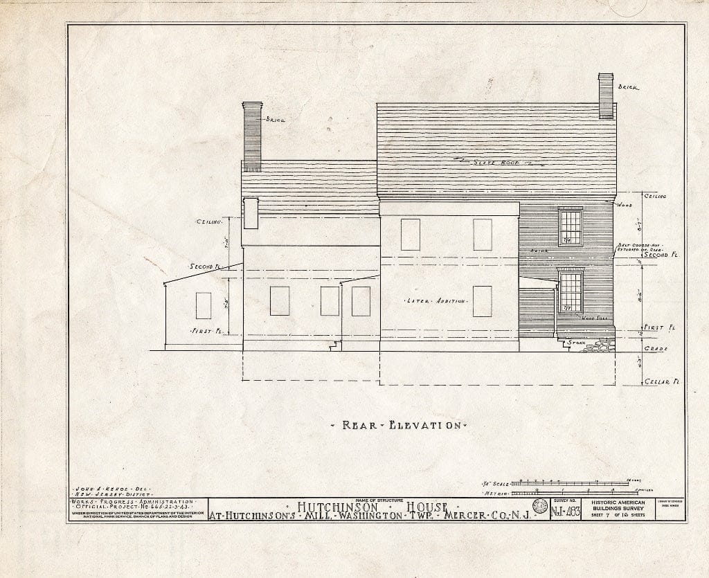 Blueprint HABS NJ,11-HUTMI,1- (Sheet 7 of 16) - Hutchinson House, Hutchinson Mills, Mercer County, NJ