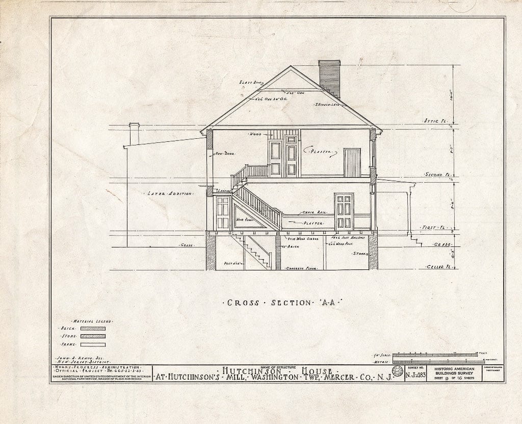 Blueprint HABS NJ,11-HUTMI,1- (Sheet 9 of 16) - Hutchinson House, Hutchinson Mills, Mercer County, NJ