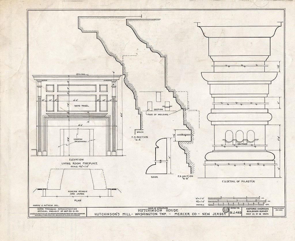 Blueprint HABS NJ,11-HUTMI,1- (Sheet 12 of 16) - Hutchinson House, Hutchinson Mills, Mercer County, NJ