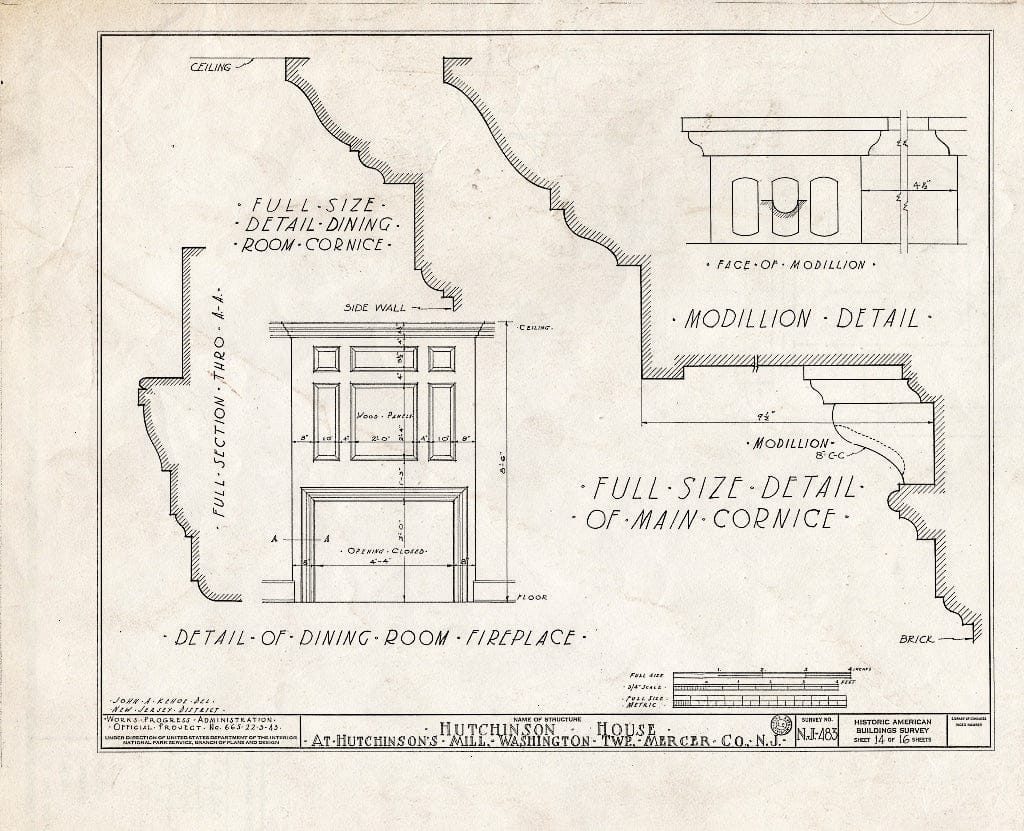 Blueprint HABS NJ,11-HUTMI,1- (Sheet 14 of 16) - Hutchinson House, Hutchinson Mills, Mercer County, NJ