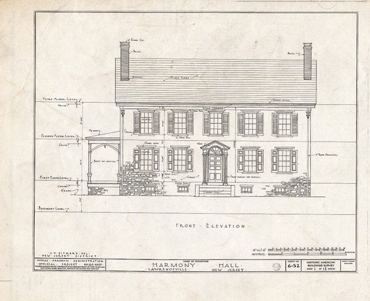 Blueprint HABS NJ,11-LAWR,1- (Sheet 1 of 12) - Harmony Hall, Main Street, Lawrenceville, Mercer County, NJ