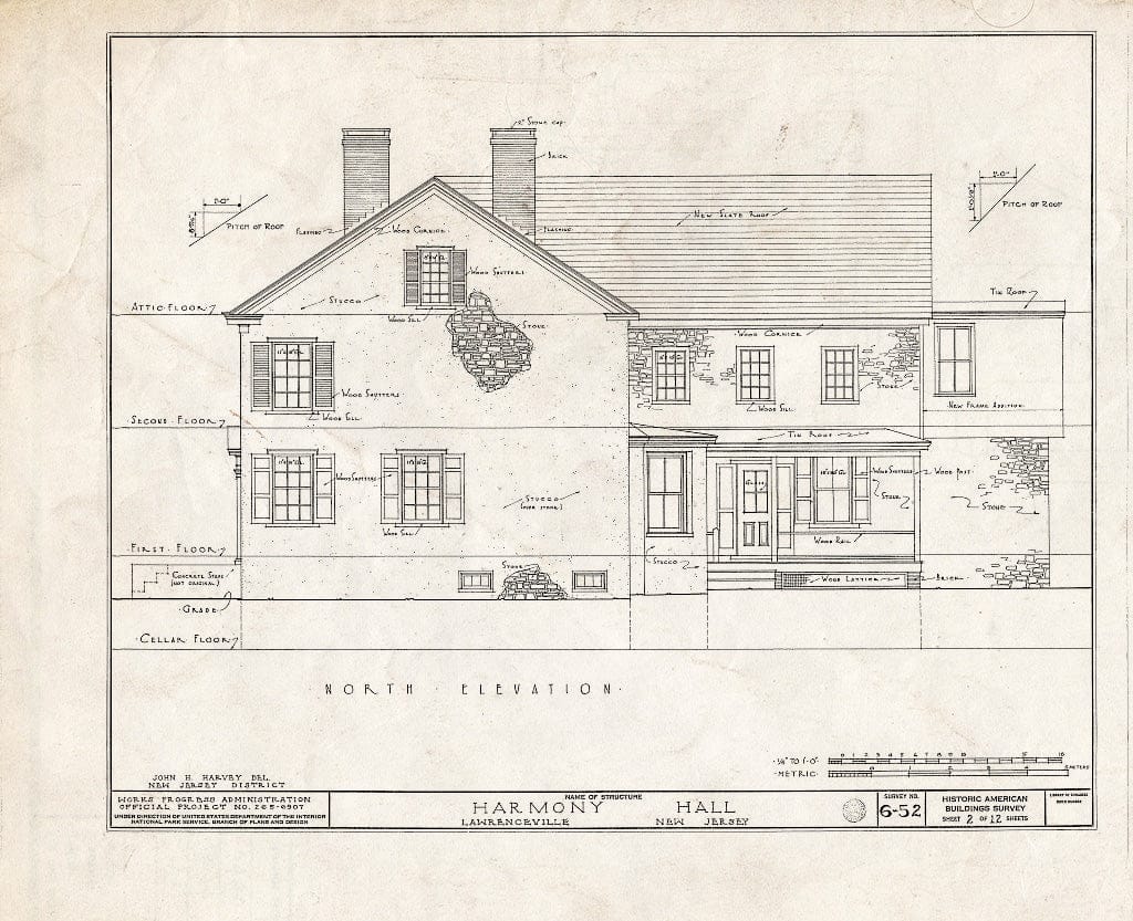 Blueprint HABS NJ,11-LAWR,1- (Sheet 2 of 12) - Harmony Hall, Main Street, Lawrenceville, Mercer County, NJ
