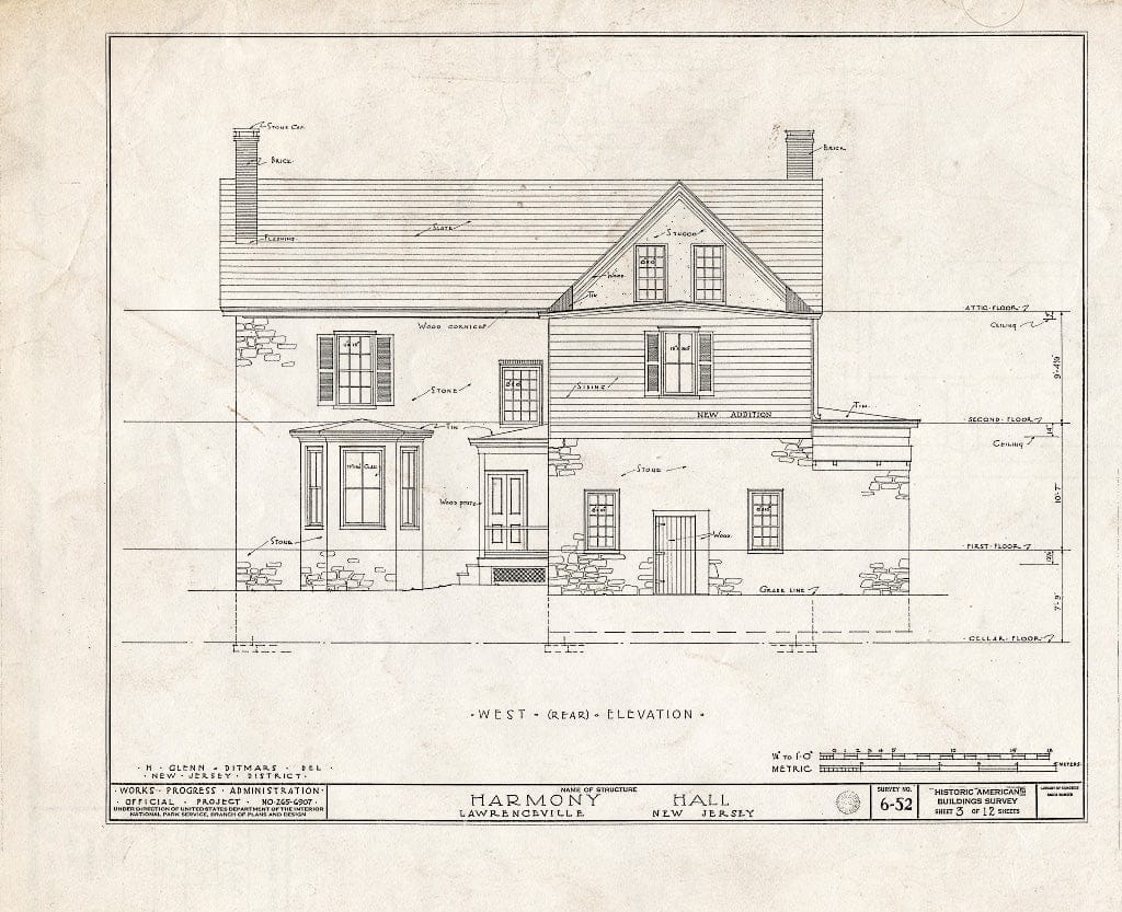Blueprint HABS NJ,11-LAWR,1- (Sheet 3 of 12) - Harmony Hall, Main Street, Lawrenceville, Mercer County, NJ