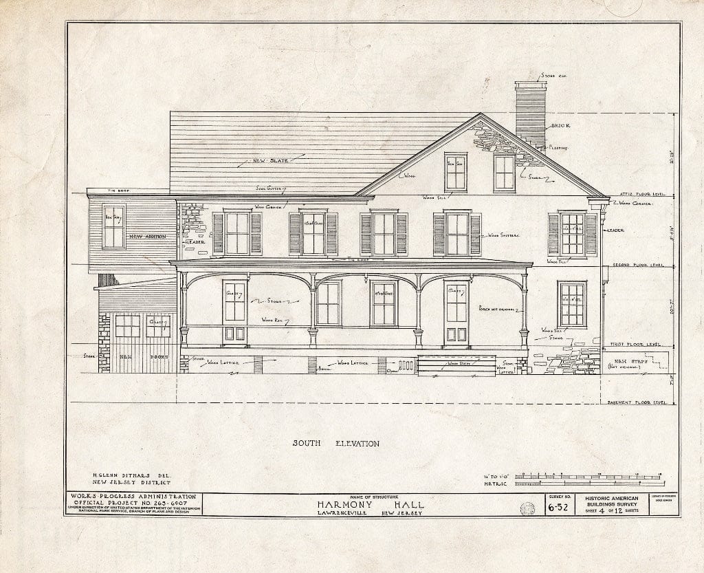 Blueprint HABS NJ,11-LAWR,1- (Sheet 4 of 12) - Harmony Hall, Main Street, Lawrenceville, Mercer County, NJ