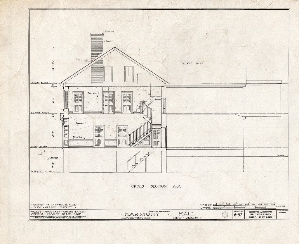 Blueprint HABS NJ,11-LAWR,1- (Sheet 5 of 12) - Harmony Hall, Main Street, Lawrenceville, Mercer County, NJ