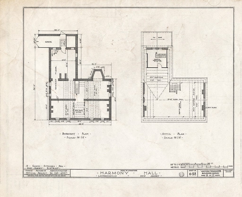 Blueprint HABS NJ,11-LAWR,1- (Sheet 8 of 12) - Harmony Hall, Main Street, Lawrenceville, Mercer County, NJ