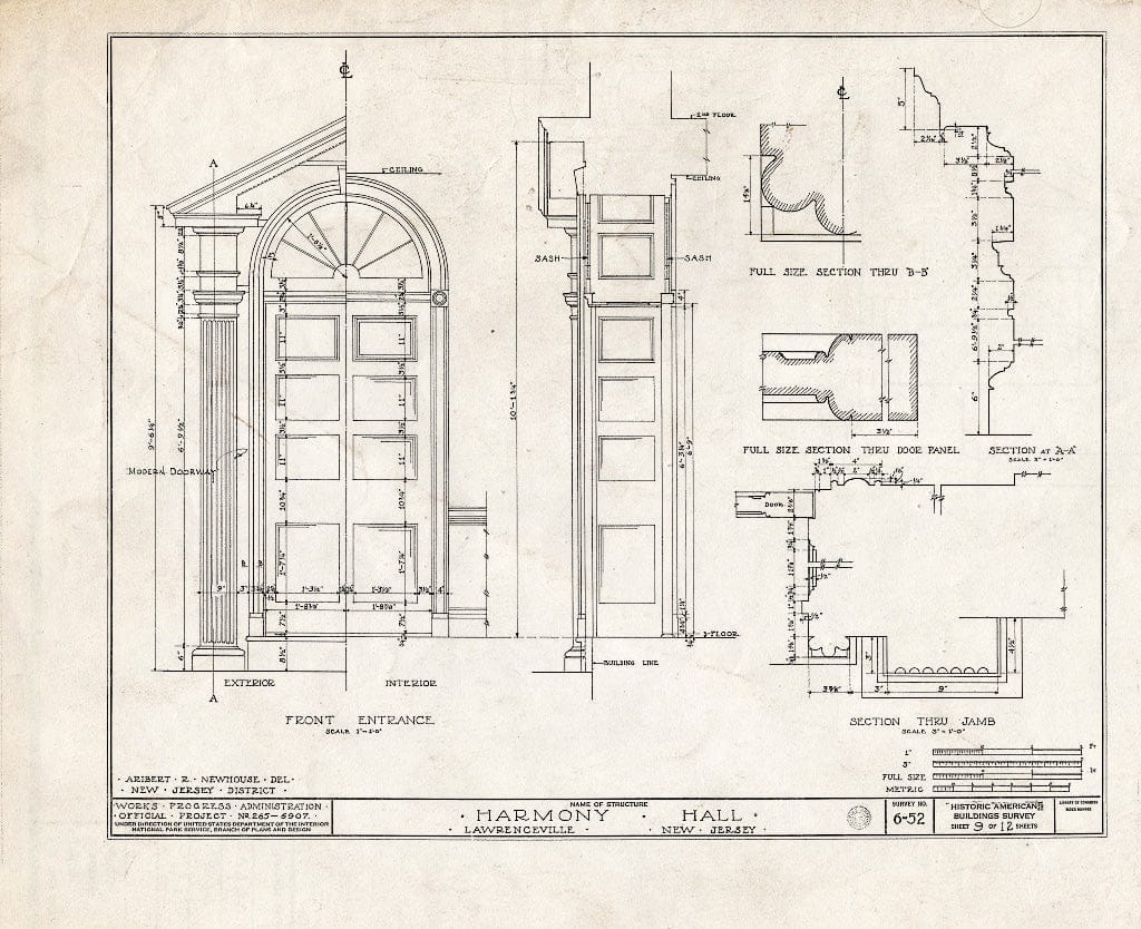 Blueprint HABS NJ,11-LAWR,1- (Sheet 9 of 12) - Harmony Hall, Main Street, Lawrenceville, Mercer County, NJ