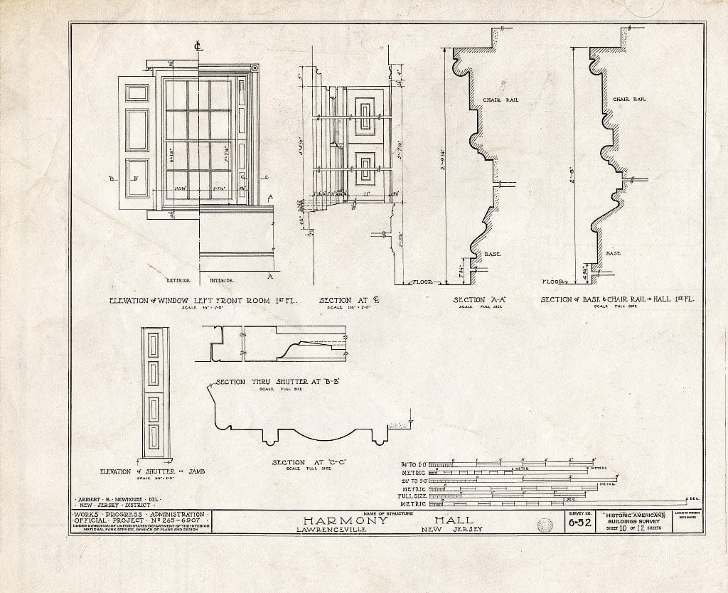 Blueprint HABS NJ,11-LAWR,1- (Sheet 10 of 12) - Harmony Hall, Main Street, Lawrenceville, Mercer County, NJ