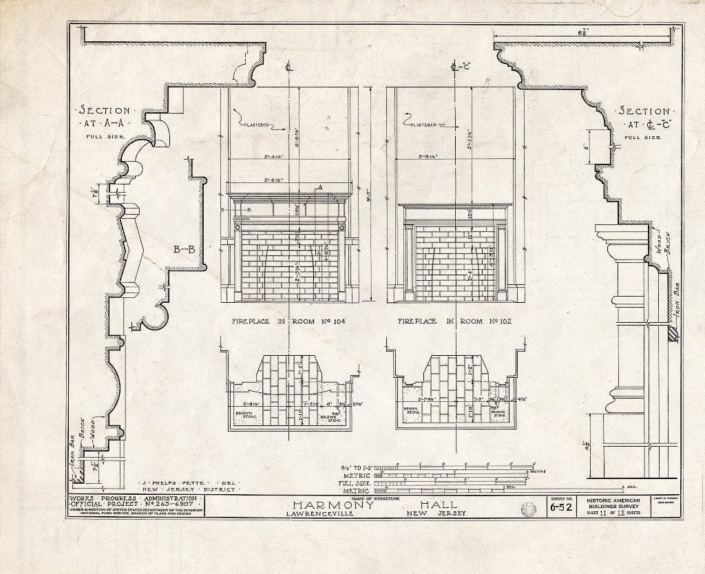 Blueprint HABS NJ,11-LAWR,1- (Sheet 11 of 12) - Harmony Hall, Main Street, Lawrenceville, Mercer County, NJ