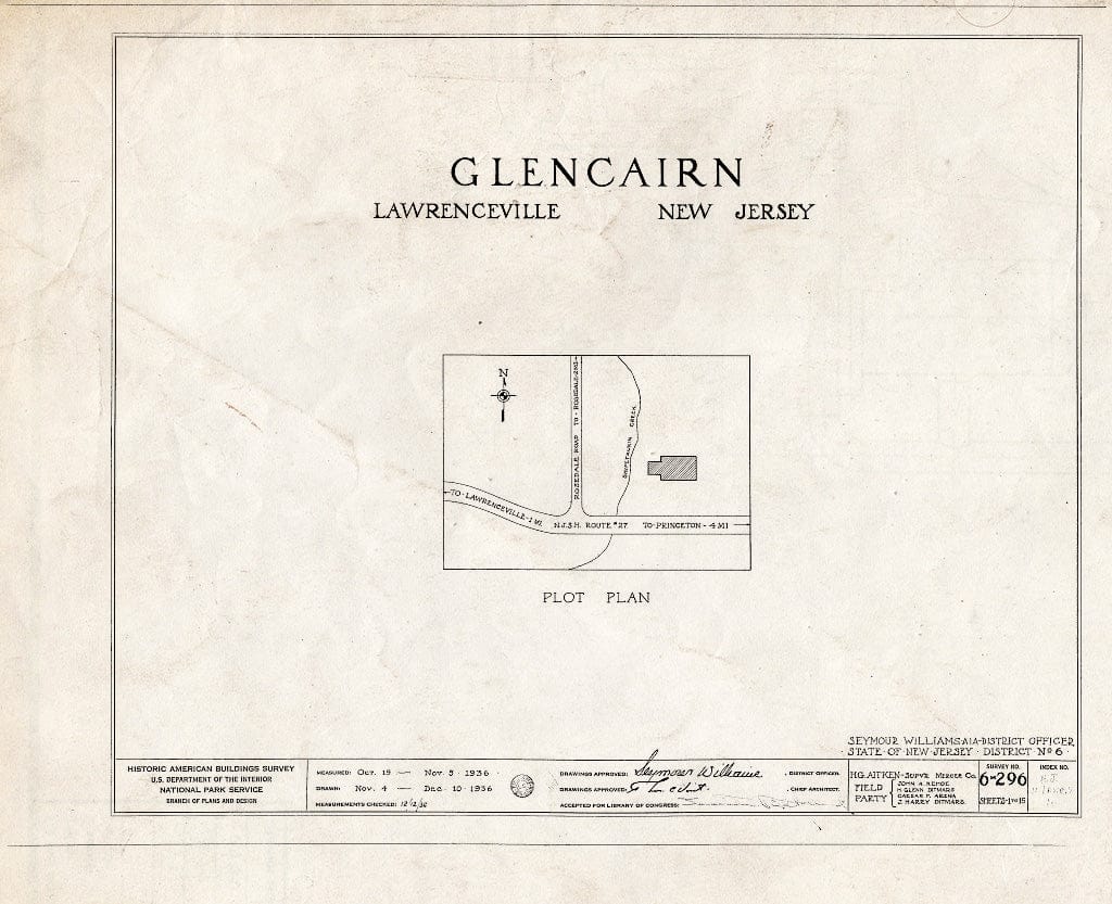 Blueprint HABS NJ,11-LAWR.V,1- (Sheet 0 of 15) - Glencairn, Lawrence Road, Lawrenceville, Mercer County, NJ
