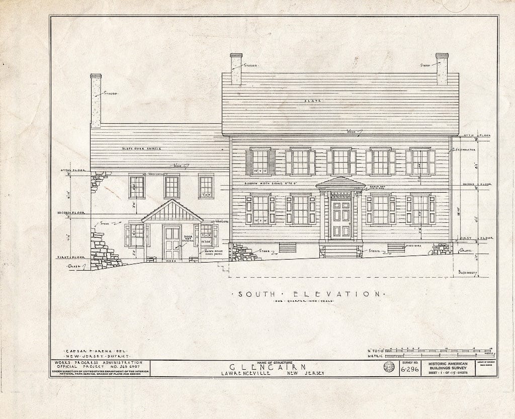 Blueprint HABS NJ,11-LAWR.V,1- (Sheet 1 of 15) - Glencairn, Lawrence Road, Lawrenceville, Mercer County, NJ