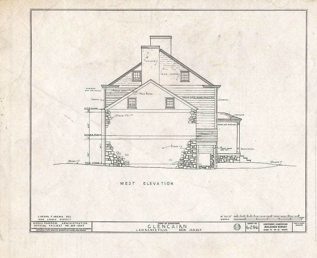 Blueprint HABS NJ,11-LAWR.V,1- (Sheet 3 of 15) - Glencairn, Lawrence Road, Lawrenceville, Mercer County, NJ