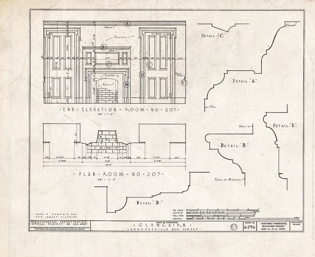 Blueprint HABS NJ,11-LAWR.V,1- (Sheet 12 of 15) - Glencairn, Lawrence Road, Lawrenceville, Mercer County, NJ