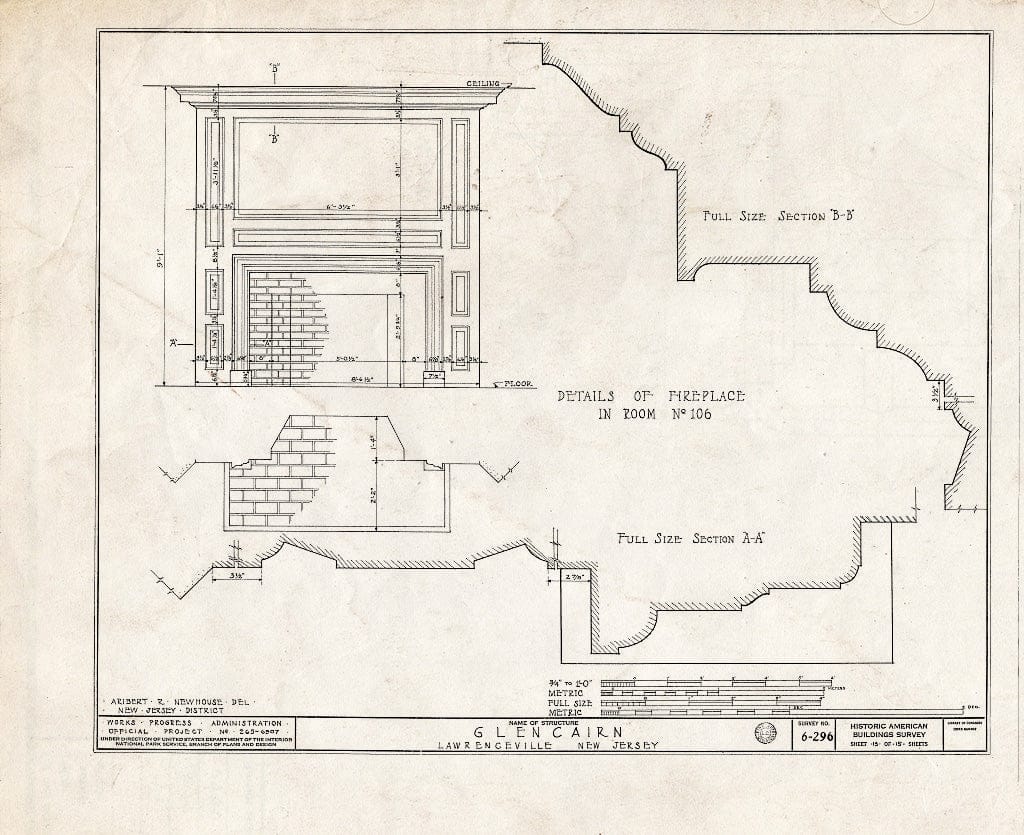 Blueprint HABS NJ,11-LAWR.V,1- (Sheet 13 of 15) - Glencairn, Lawrence Road, Lawrenceville, Mercer County, NJ