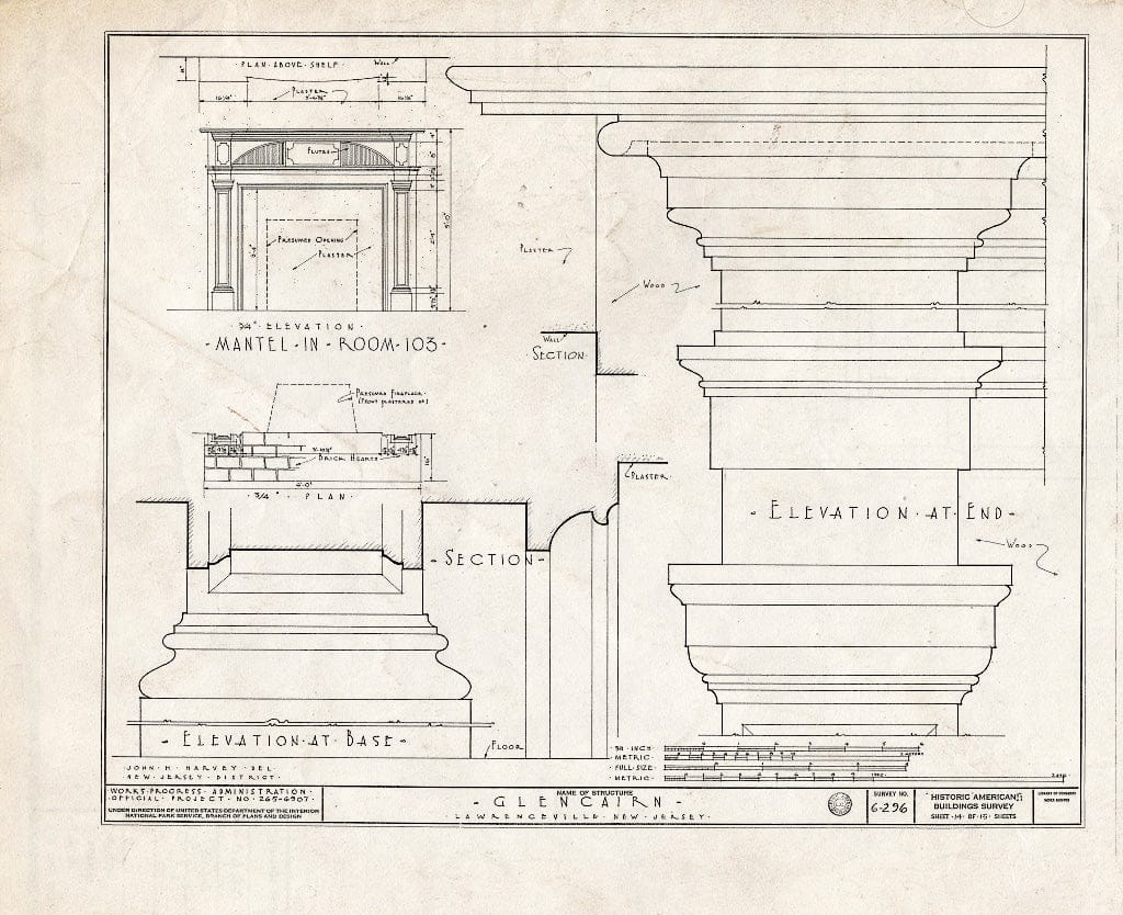 Blueprint HABS NJ,11-LAWR.V,1- (Sheet 14 of 15) - Glencairn, Lawrence Road, Lawrenceville, Mercer County, NJ