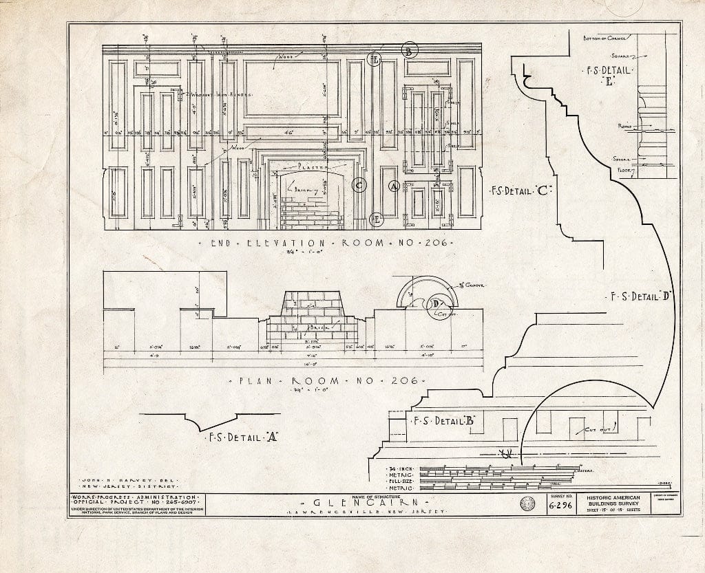 Blueprint HABS NJ,11-LAWR.V,1- (Sheet 15 of 15) - Glencairn, Lawrence Road, Lawrenceville, Mercer County, NJ