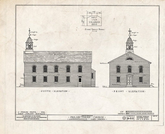 Blueprint HABS NJ,11-LAWR,2- (Sheet 1 of 5) - Presbyterian Church, Main Street, Lawrenceville, Mercer County, NJ