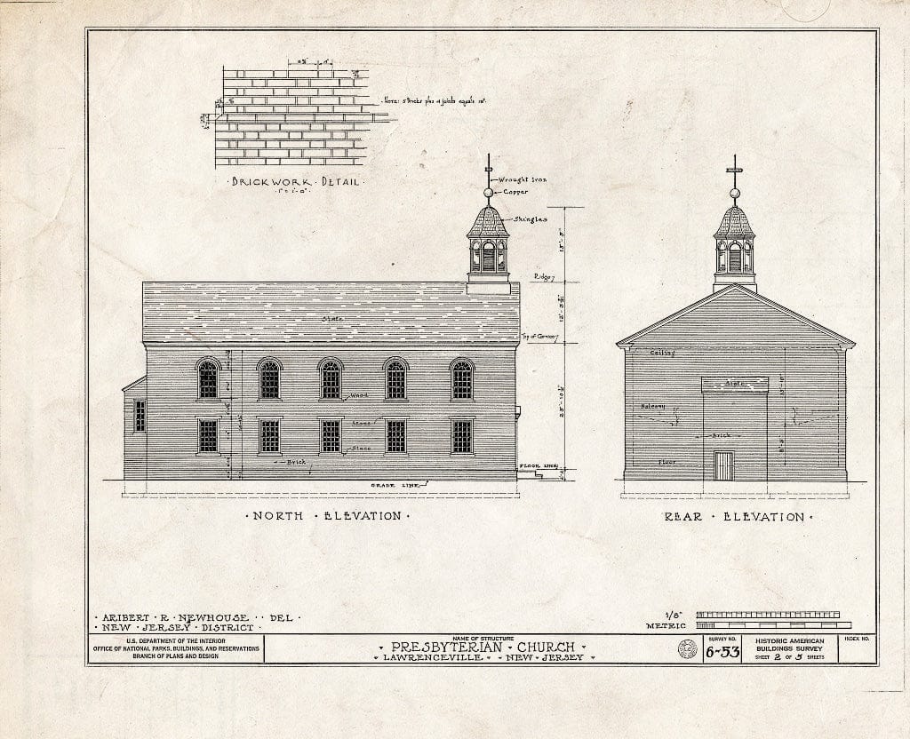 Blueprint HABS NJ,11-LAWR,2- (Sheet 2 of 5) - Presbyterian Church, Main Street, Lawrenceville, Mercer County, NJ