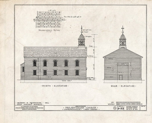 Blueprint HABS NJ,11-LAWR,2- (Sheet 2 of 5) - Presbyterian Church, Main Street, Lawrenceville, Mercer County, NJ