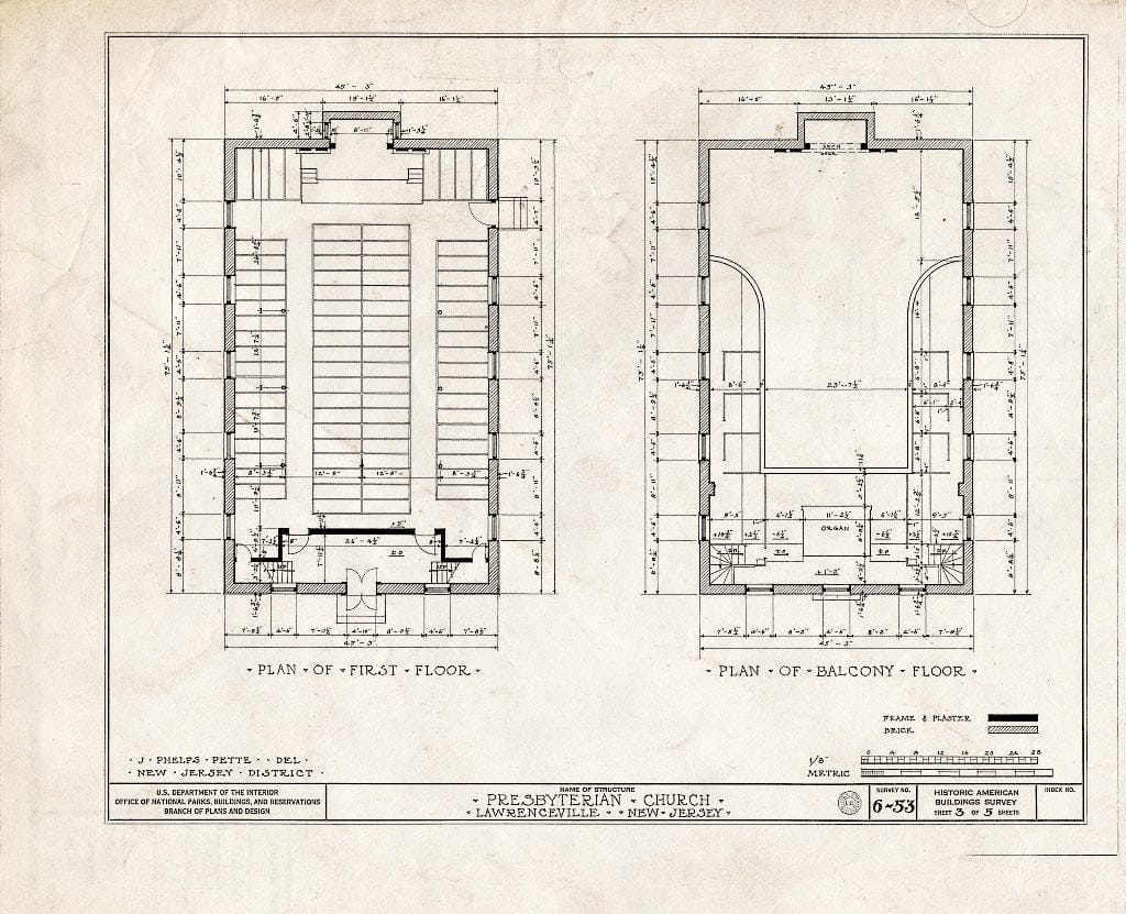 Blueprint HABS NJ,11-LAWR,2- (Sheet 3 of 5) - Presbyterian Church, Main Street, Lawrenceville, Mercer County, NJ