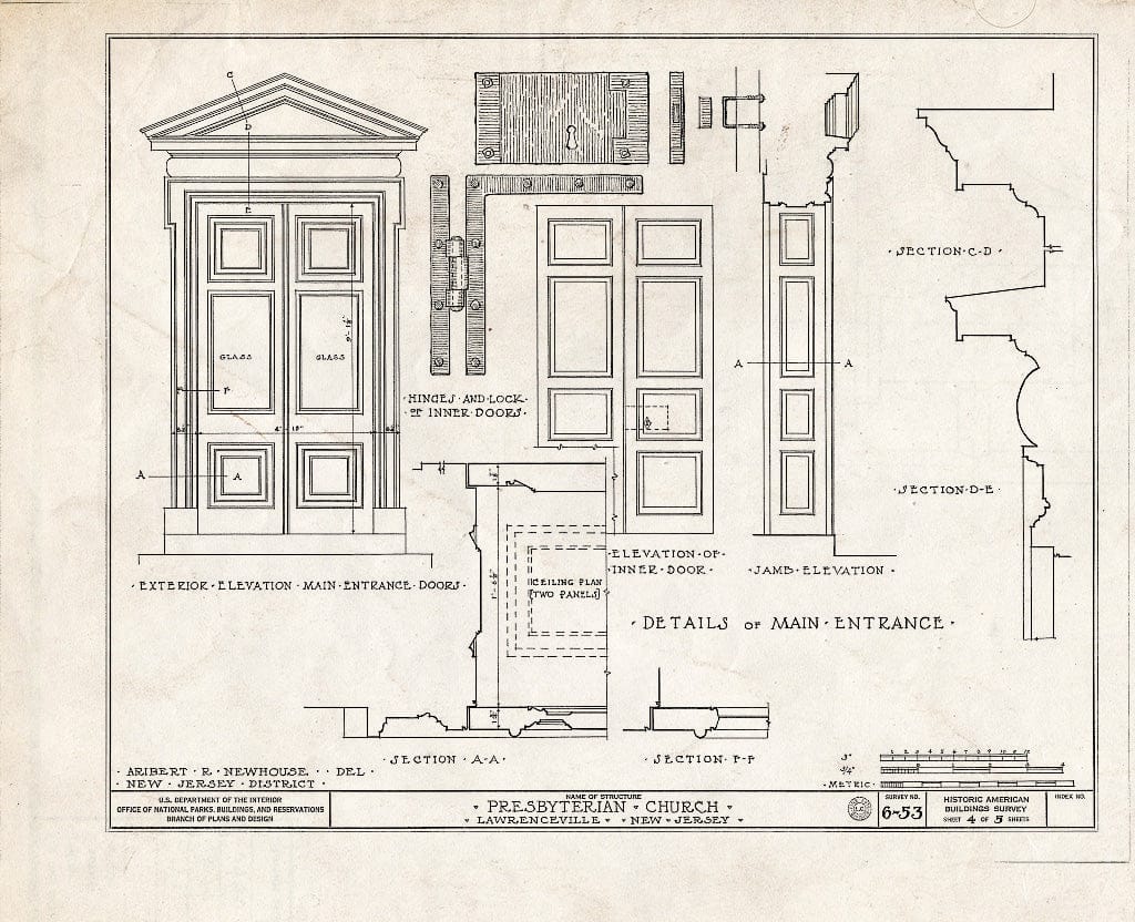 Blueprint HABS NJ,11-LAWR,2- (Sheet 4 of 5) - Presbyterian Church, Main Street, Lawrenceville, Mercer County, NJ