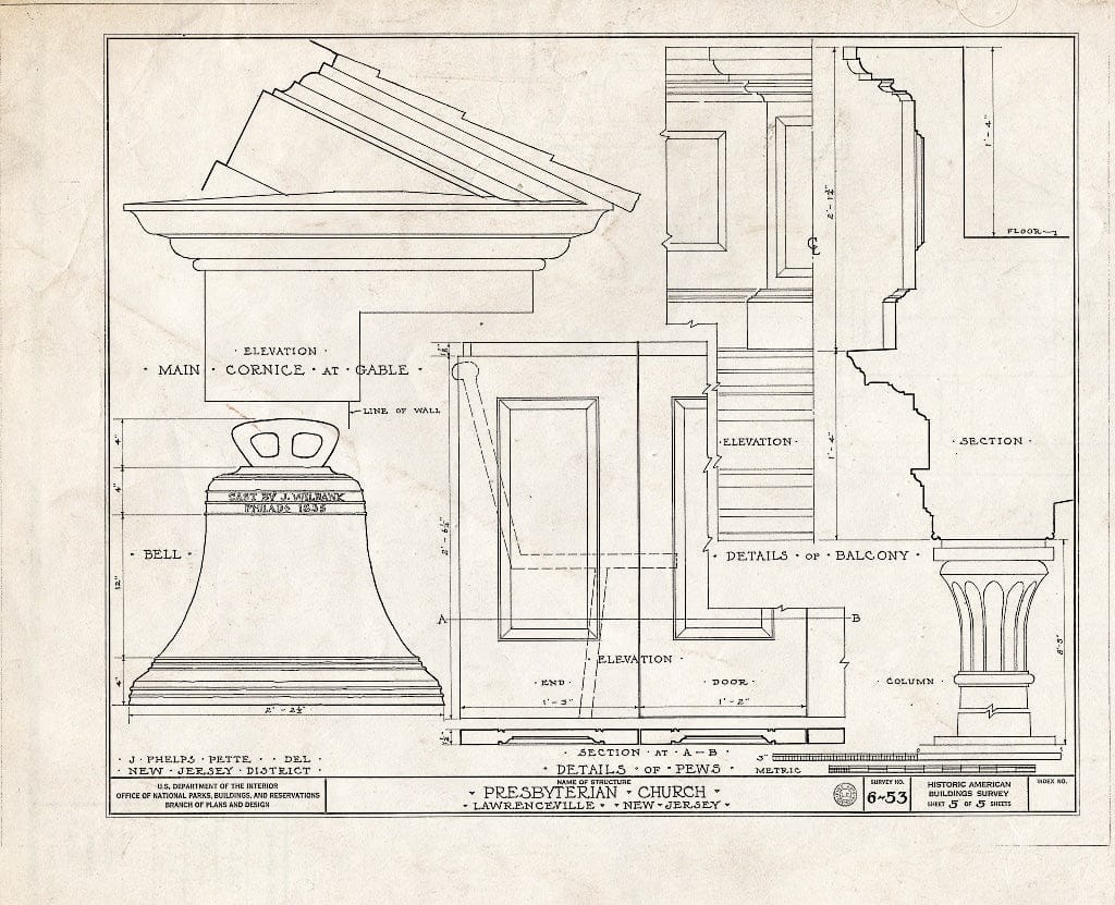 Blueprint HABS NJ,11-LAWR,2- (Sheet 5 of 5) - Presbyterian Church, Main Street, Lawrenceville, Mercer County, NJ