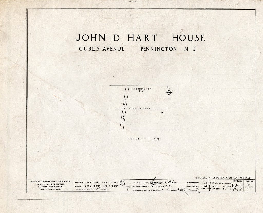 Blueprint HABS NJ,11-Pent,2- (Sheet 0 of 14) - John D. Hart House, Curlis Avenue, Pennington, Mercer County, NJ