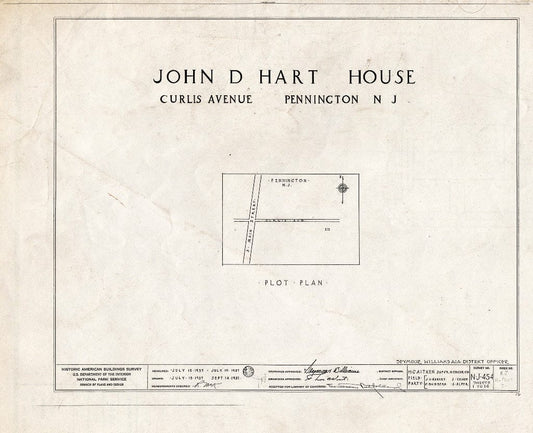 Blueprint HABS NJ,11-Pent,2- (Sheet 0 of 14) - John D. Hart House, Curlis Avenue, Pennington, Mercer County, NJ