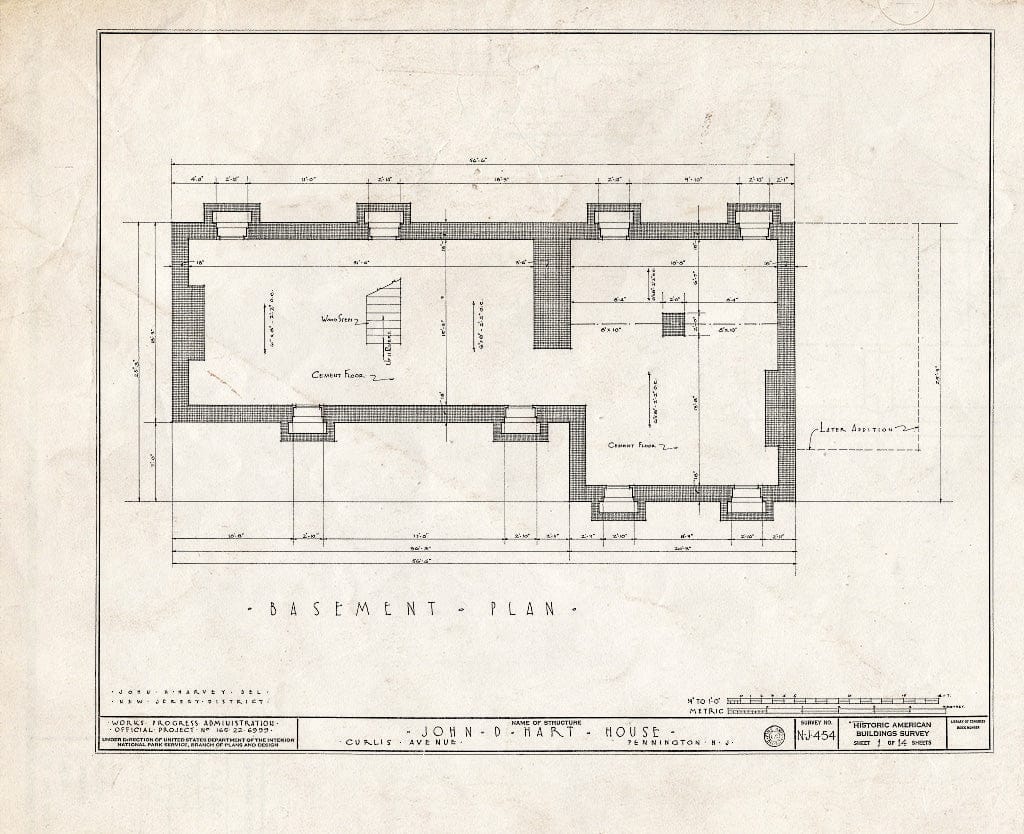 Blueprint HABS NJ,11-Pent,2- (Sheet 1 of 14) - John D. Hart House, Curlis Avenue, Pennington, Mercer County, NJ