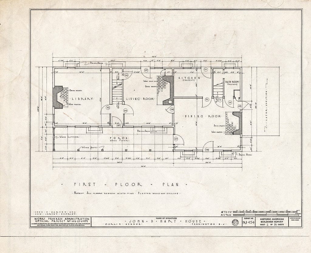 Blueprint HABS NJ,11-Pent,2- (Sheet 2 of 14) - John D. Hart House, Curlis Avenue, Pennington, Mercer County, NJ