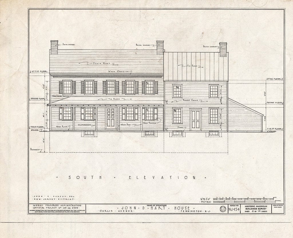 Blueprint HABS NJ,11-Pent,2- (Sheet 4 of 14) - John D. Hart House, Curlis Avenue, Pennington, Mercer County, NJ