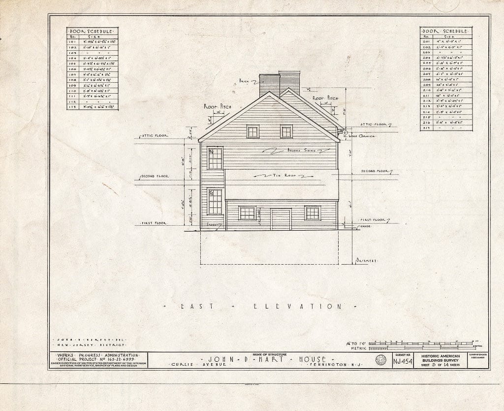 Blueprint HABS NJ,11-Pent,2- (Sheet 5 of 14) - John D. Hart House, Curlis Avenue, Pennington, Mercer County, NJ