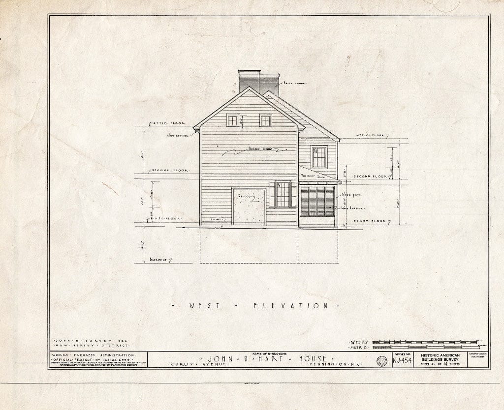 Blueprint HABS NJ,11-Pent,2- (Sheet 6 of 14) - John D. Hart House, Curlis Avenue, Pennington, Mercer County, NJ