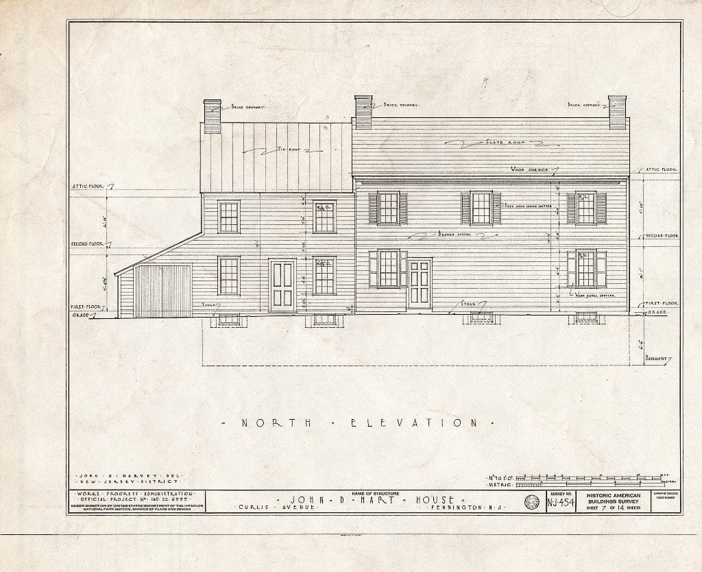 Blueprint HABS NJ,11-Pent,2- (Sheet 7 of 14) - John D. Hart House, Curlis Avenue, Pennington, Mercer County, NJ