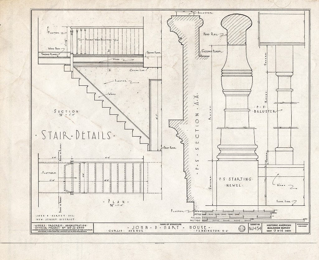 Blueprint HABS NJ,11-Pent,2- (Sheet 9 of 14) - John D. Hart House, Curlis Avenue, Pennington, Mercer County, NJ