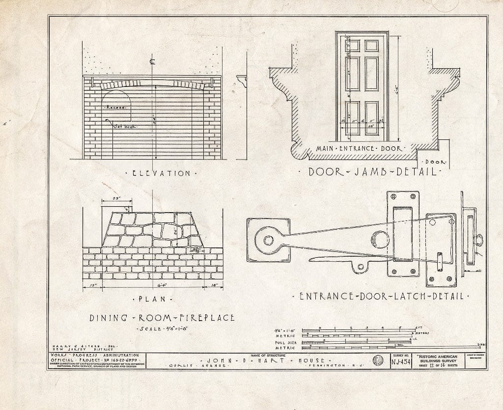 Blueprint HABS NJ,11-Pent,2- (Sheet 12 of 14) - John D. Hart House, Curlis Avenue, Pennington, Mercer County, NJ