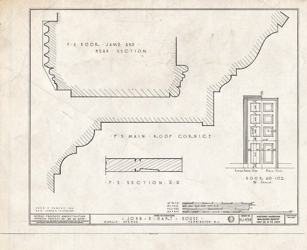 Blueprint HABS NJ,11-Pent,2- (Sheet 14 of 14) - John D. Hart House, Curlis Avenue, Pennington, Mercer County, NJ