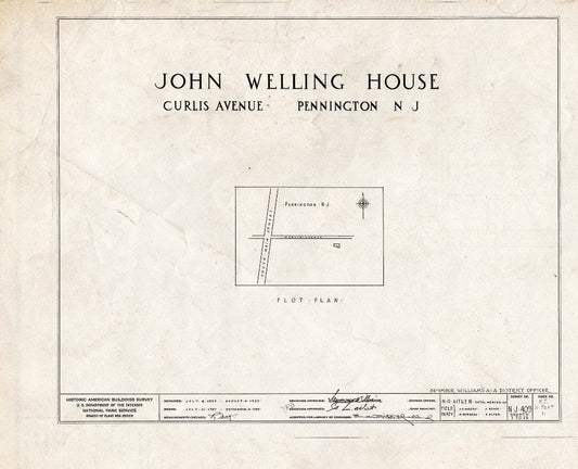 Blueprint HABS NJ,11-Pent,1- (Sheet 0 of 13) - John Welling House, Curlis Avenue, Pennington, Mercer County, NJ