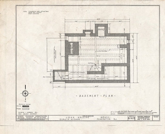Blueprint HABS NJ,11-Pent,1- (Sheet 1 of 13) - John Welling House, Curlis Avenue, Pennington, Mercer County, NJ