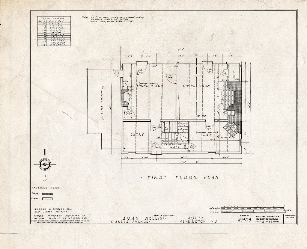 Blueprint HABS NJ,11-Pent,1- (Sheet 2 of 13) - John Welling House, Curlis Avenue, Pennington, Mercer County, NJ