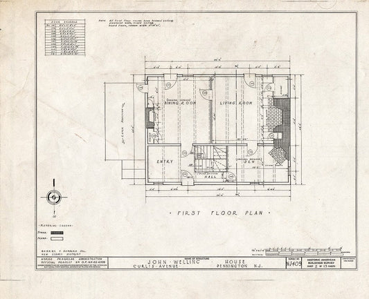 Blueprint HABS NJ,11-Pent,1- (Sheet 2 of 13) - John Welling House, Curlis Avenue, Pennington, Mercer County, NJ