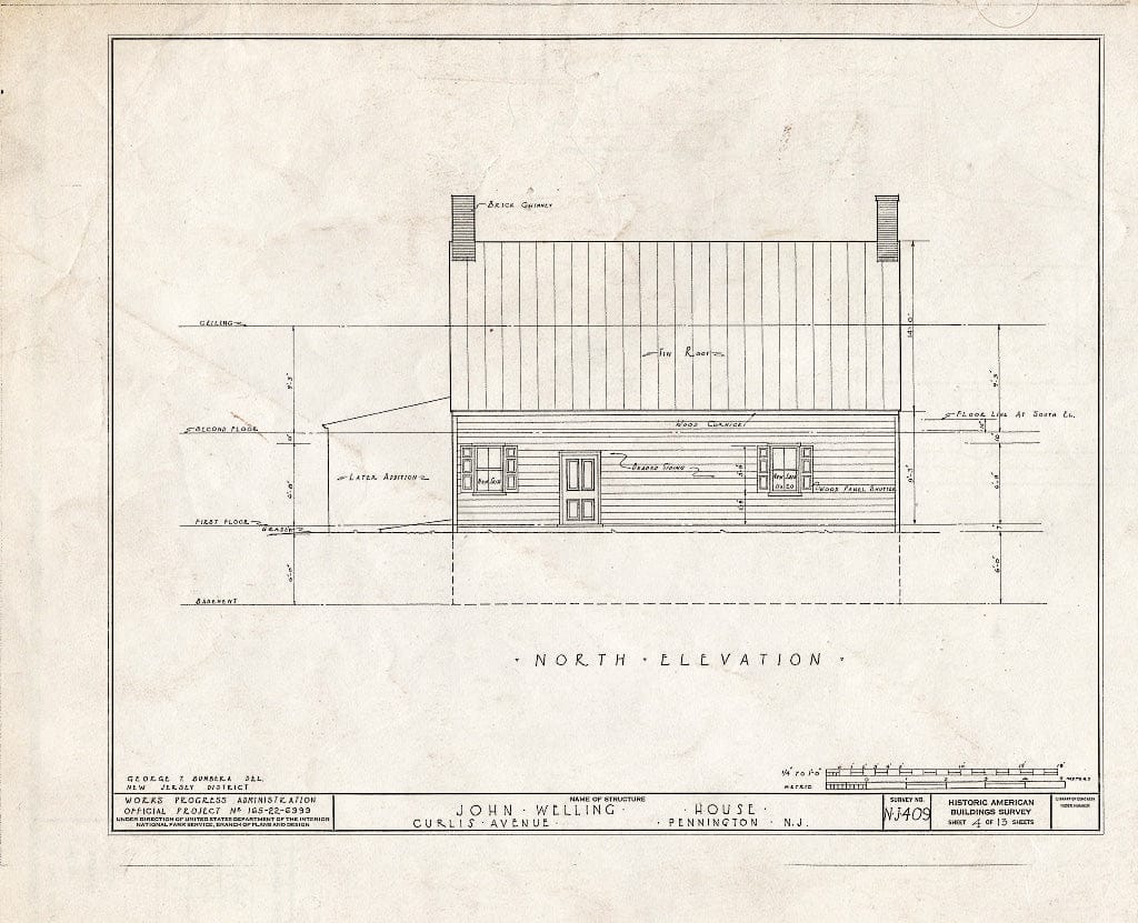 Blueprint HABS NJ,11-Pent,1- (Sheet 4 of 13) - John Welling House, Curlis Avenue, Pennington, Mercer County, NJ