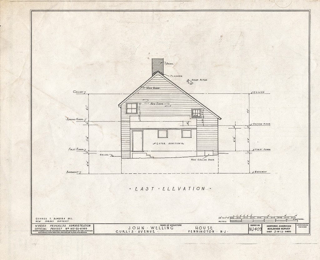 Blueprint HABS NJ,11-Pent,1- (Sheet 5 of 13) - John Welling House, Curlis Avenue, Pennington, Mercer County, NJ