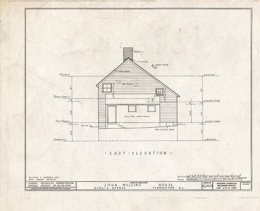 Blueprint HABS NJ,11-Pent,1- (Sheet 5 of 13) - John Welling House, Curlis Avenue, Pennington, Mercer County, NJ