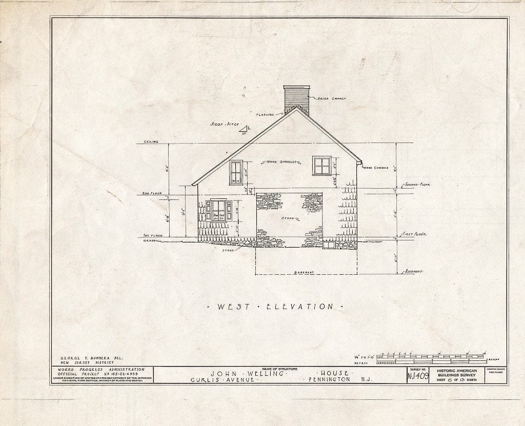 Blueprint HABS NJ,11-Pent,1- (Sheet 6 of 13) - John Welling House, Curlis Avenue, Pennington, Mercer County, NJ