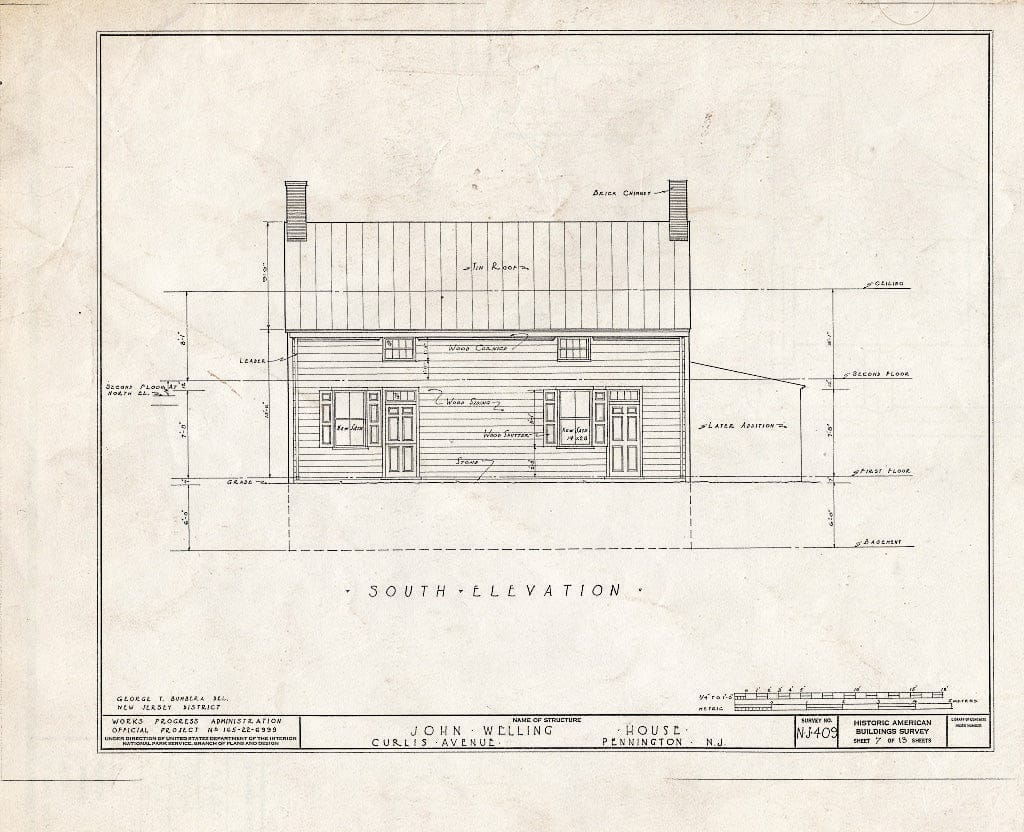 Blueprint HABS NJ,11-Pent,1- (Sheet 7 of 13) - John Welling House, Curlis Avenue, Pennington, Mercer County, NJ
