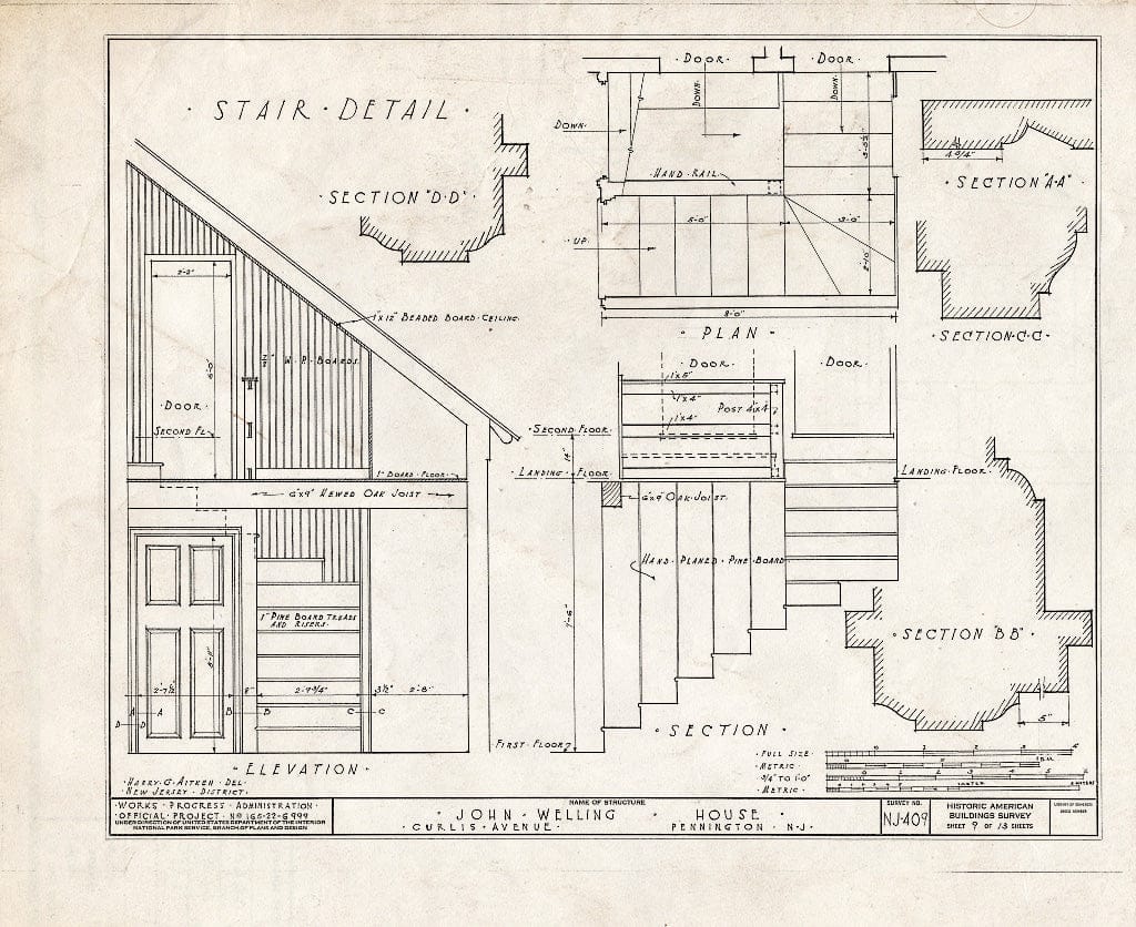 Blueprint HABS NJ,11-Pent,1- (Sheet 9 of 13) - John Welling House, Curlis Avenue, Pennington, Mercer County, NJ