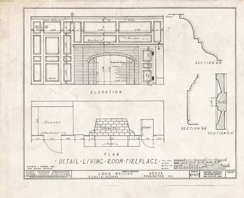 Blueprint HABS NJ,11-Pent,1- (Sheet 10 of 13) - John Welling House, Curlis Avenue, Pennington, Mercer County, NJ