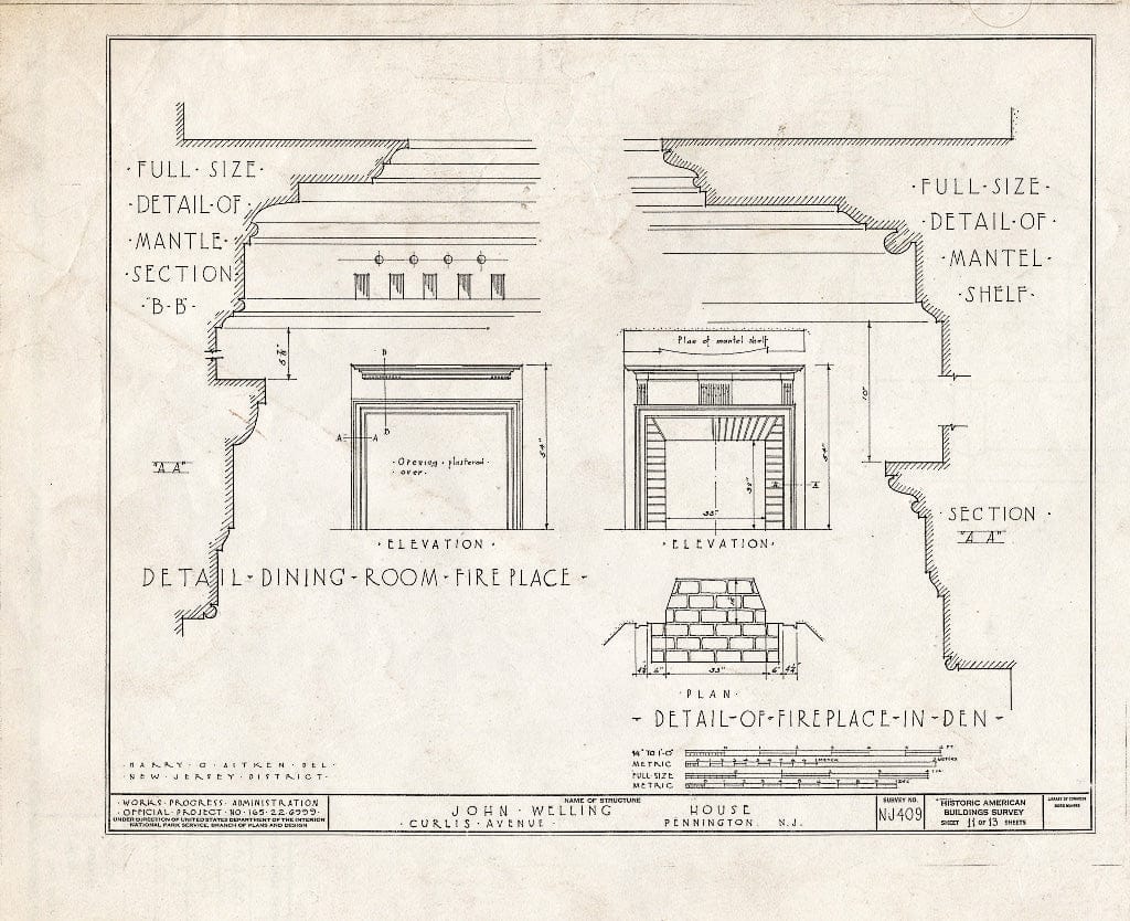 Blueprint HABS NJ,11-Pent,1- (Sheet 11 of 13) - John Welling House, Curlis Avenue, Pennington, Mercer County, NJ