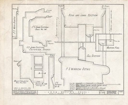 Blueprint HABS NJ,11-Pent,1- (Sheet 12 of 13) - John Welling House, Curlis Avenue, Pennington, Mercer County, NJ